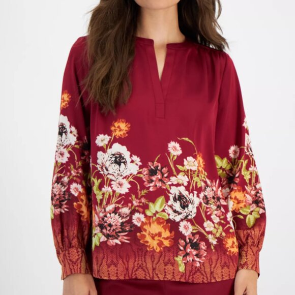 JH Collectibles Tops - JM Collection Women's Printed Satin Split Neck Blouse XXL NWOT